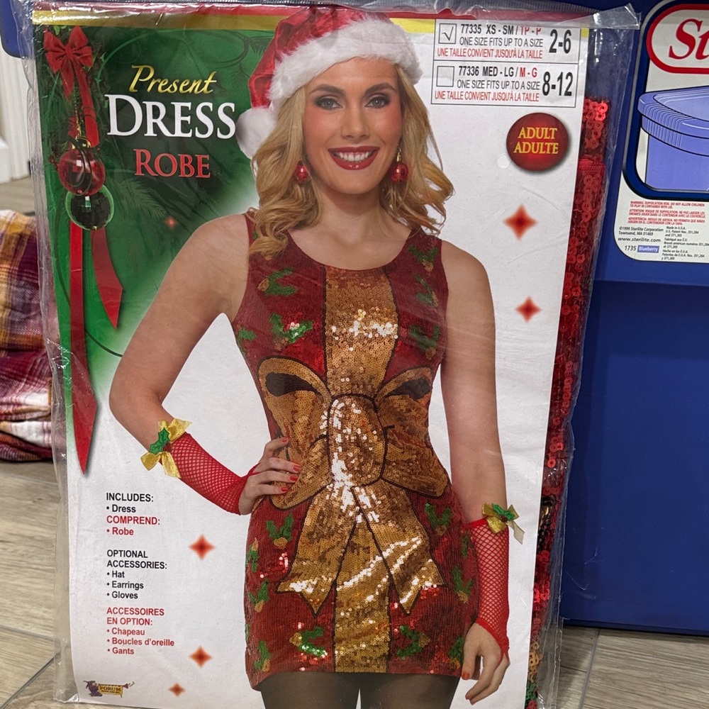 Festive Christmas Sequin Bow Dress - Red and Gold